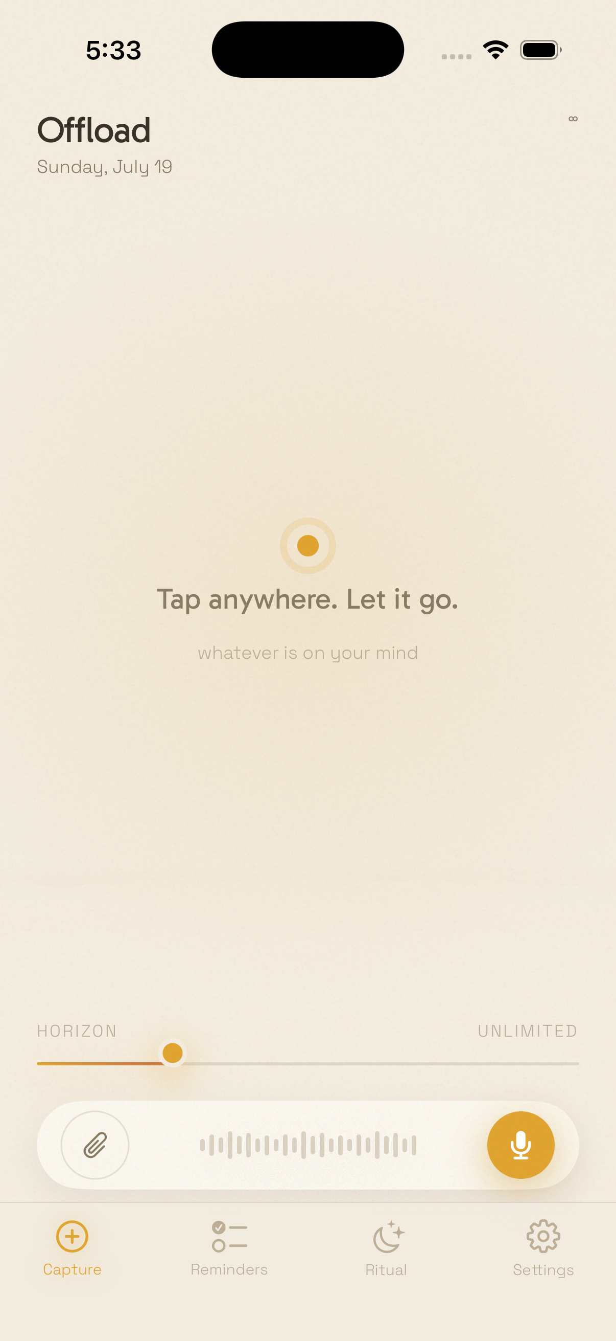 Capture screen — tap anywhere, let it go